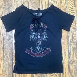 Topshop Women's Guns N' Roses Appetite for Destruction Lace-Up Black T-Shirt